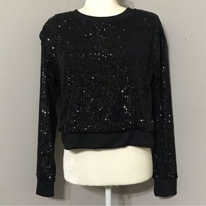 Calvin Klein Jeans Womens Sequin Cropped Longsleeve Top